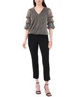 Msk Women's Metallic Lantern-Sleeve Top