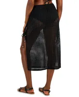 Miken Women's Crochet Side-Tie Skirt Cover-Up, Created for Macy's