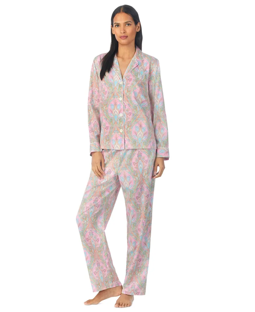 Lauren Ralph Lauren Women's Multi-Paisley Sateen Long-Sleeve Top and Pajama  Pants Set