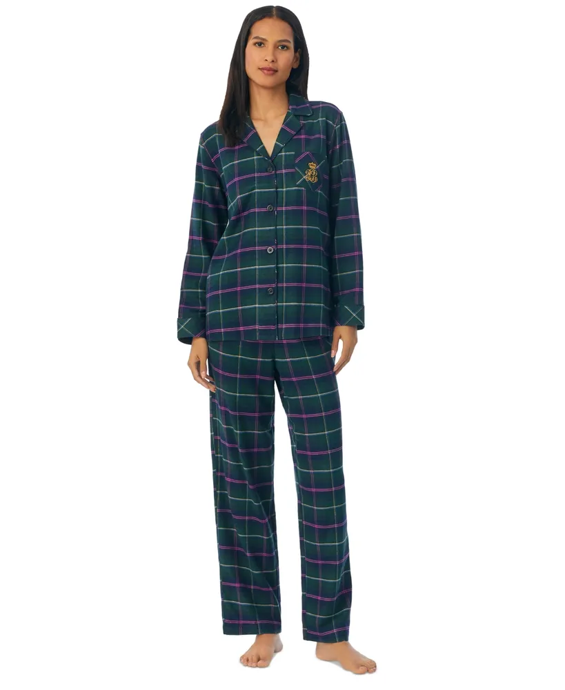 Lauren Ralph Women's 2-Pc. Long-Sleeve Notched-Collar Pajamas Set