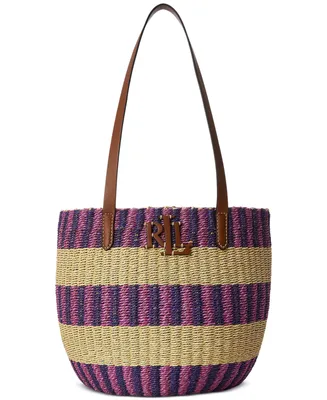 Lauren Ralph Lauren Striped Straw Medium Hartley Tote Bag