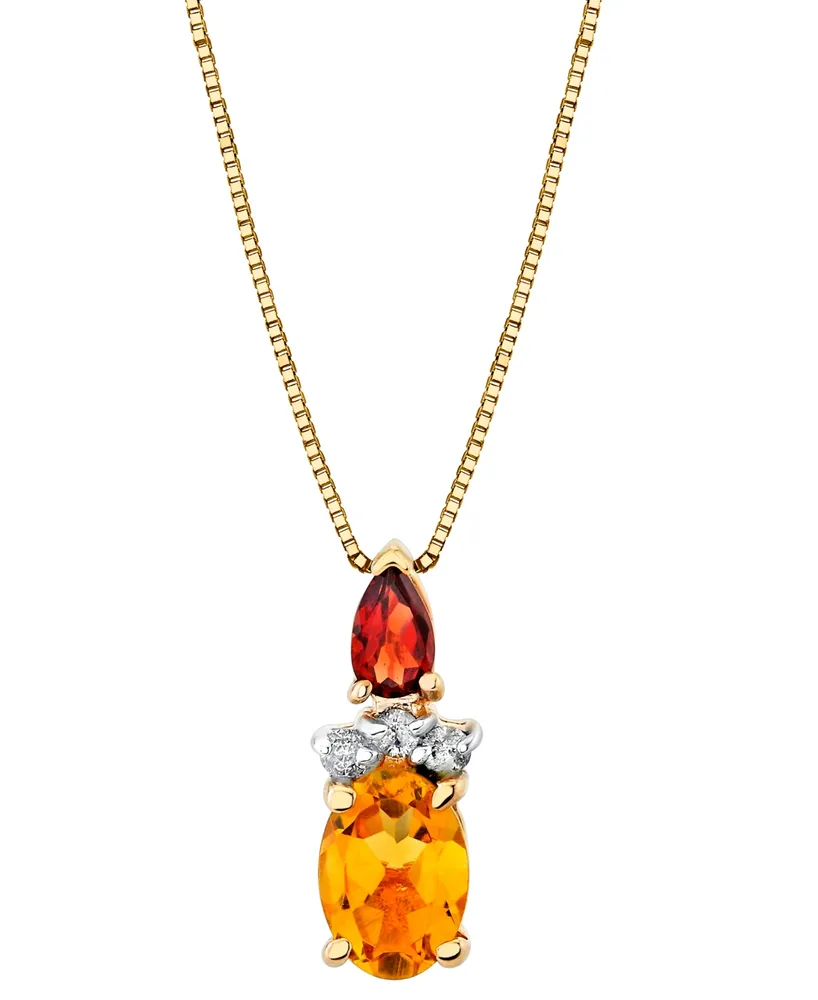 Citrine (3/4 ct. t.w.), Garnet (1/4 ct. t.w.) & Diamond Accent 18" Pendant Necklace in 14k Gold - Multi