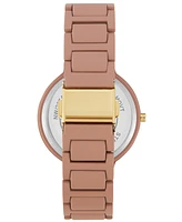 Nine West Women's Quartz Tan Rubberized Alloy Link Bracelet Watch, 40.5mm - Tan, Gold