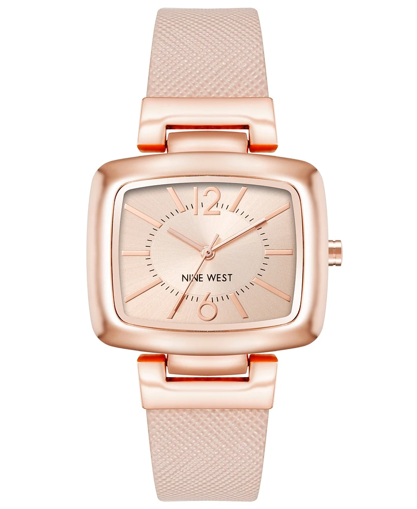 Nine West Women's Quartz Blush Pink Textured Faux Leather Watch, 36mm