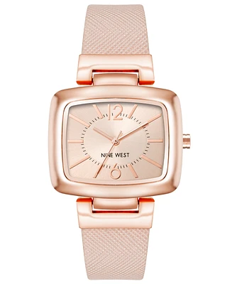 Nine West Women's Quartz Blush Pink Textured Faux Leather Watch, 36mm - Pink, Rose Gold