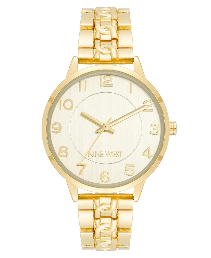 Nine West Women's Quartz Gold-Tone Alloy Link with Chain Design Bracelet Watch, 36.5mm