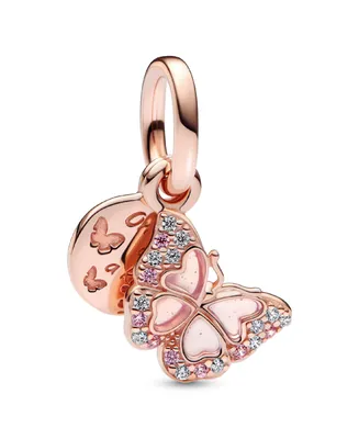 Pandora Cubic Zirconia Pink Butterfly Quote Double Dangle Charm