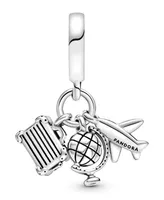 Pandora Sterling Silver Airplane, Globe Suitcase Dangle Charm