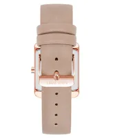 Nine West Women's Quartz Square Taupe Faux Leather Band Watch, 29mm - Taupe, Rose Gold