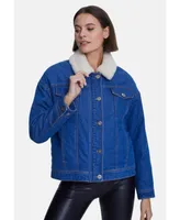 Furniq Uk Women's Denim Jacket, Shearling & White Wool