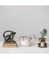 Stoneware Planter with Frog Figurine Rim