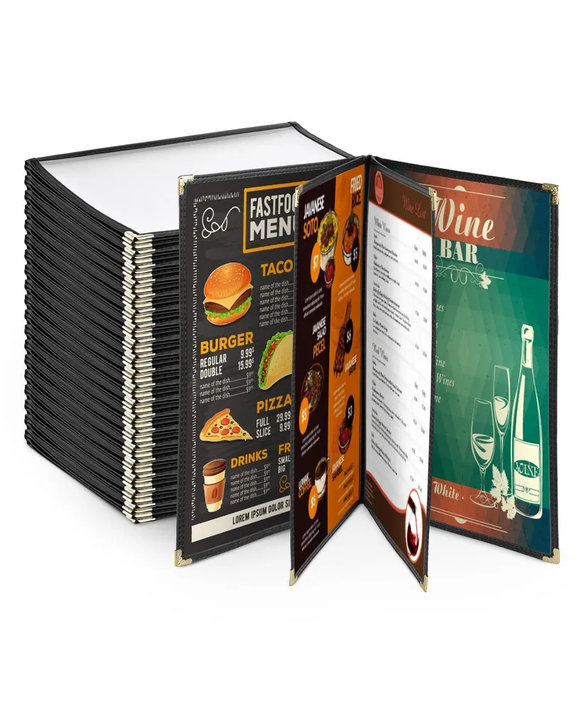 Yescom 20 Menu Cover 8.5x11" 4 Page 8 View Restaurant Deli Cafe Black Fold Clear Volume