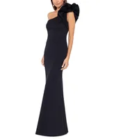 Betsy & Adam Petite Ruffle-Shoulder Evening Gown