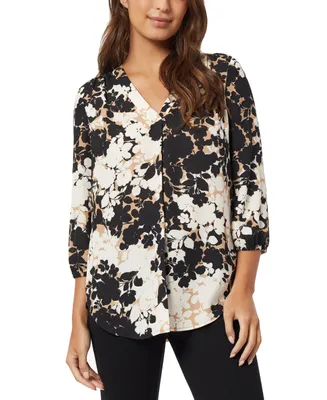 Jones New York Women's Printed V-Neck 3/4-Sleeve Blouse