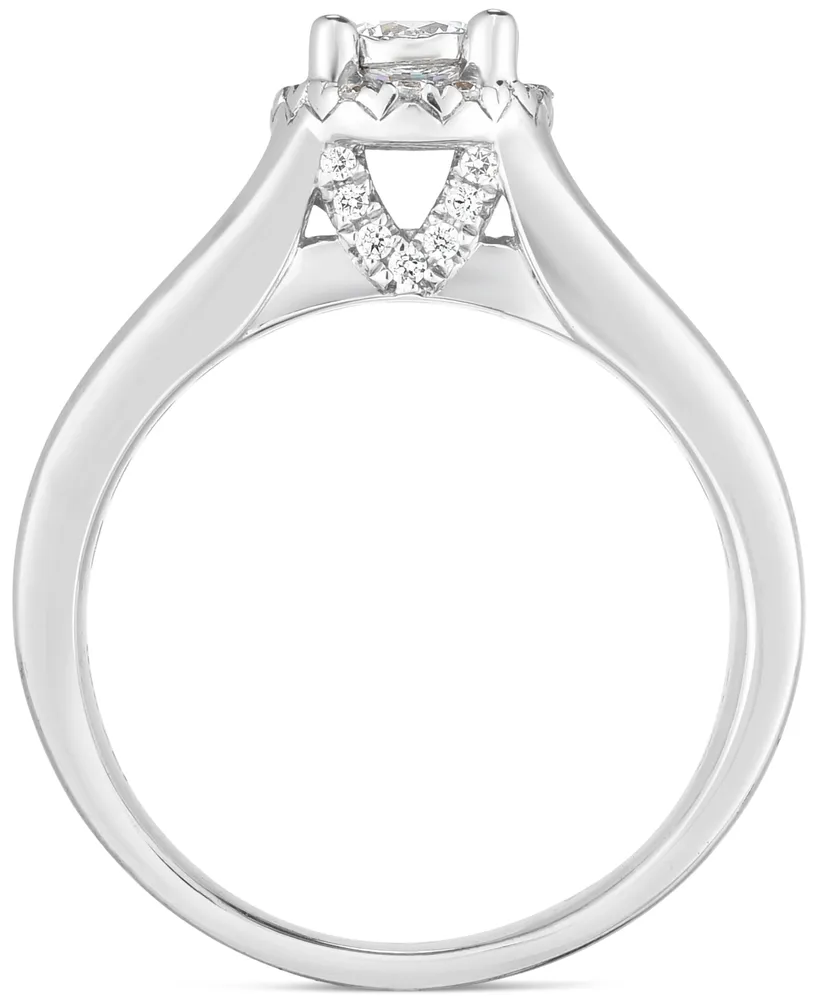 Diamond Halo Cathedral Engagement Ring (1 ct. t.w.) in 14k White Gold