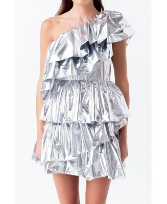 Women's Metallic Tiered Mini Dress