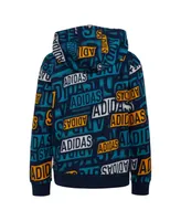 adidas Big Boys Long Sleeve Brand Sticker Printed Fleece Hoodie