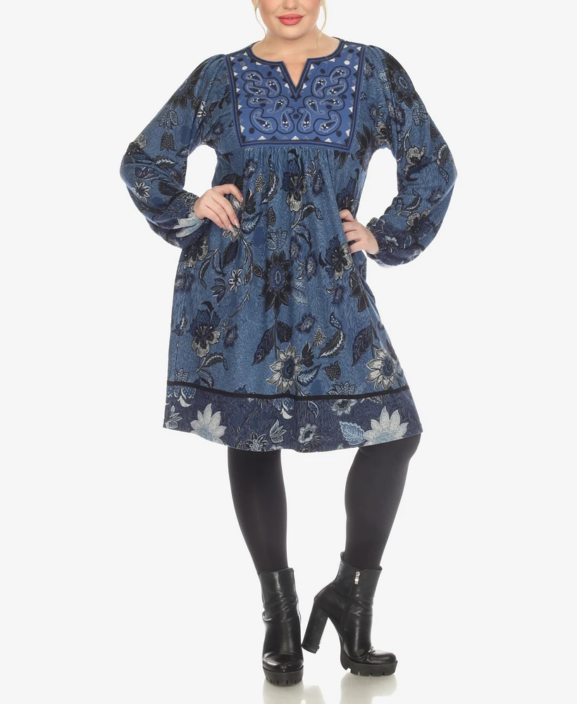 White Mark Plus Size Paisley Flower Embroidered Sweater Dress