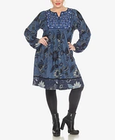 White Mark Plus Size Paisley Flower Embroidered Sweater Dress