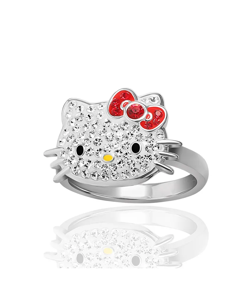 Sanrio Hello Kitty Silver Plated Crystal Accessories Jewelry Ring - Size 5
