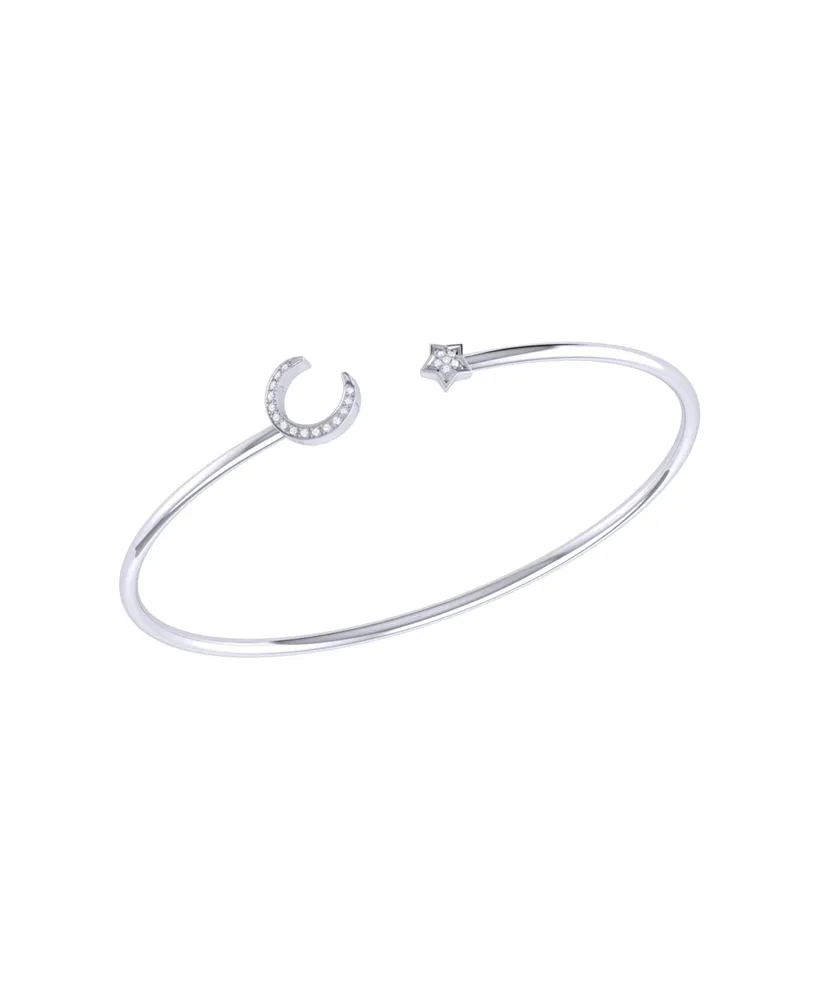 LuvMyJewelry Moonlit Star Design Sterling Silver Diamond Adjustable Women Cuff