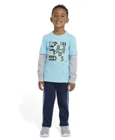 adidas Little Boys Layered Cotton T-shirt and Fleece Pants Set, 2 Piece