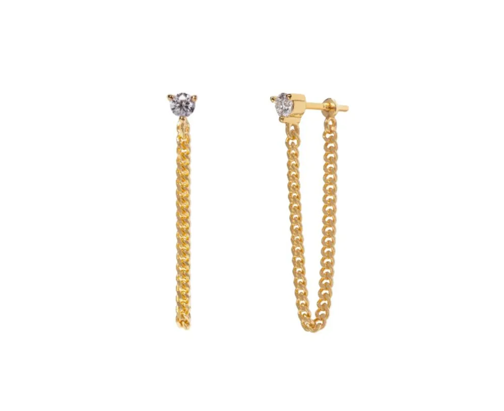 Women's 14K Gold Plated Chained Moissanite Earrings