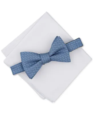 Alfani Men's Stirling Geo-Pattern Bow Tie & Solid Pocket Square Set, Created for Macy's