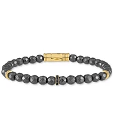 Esquire Men's Jewelry Hematite Bead & Black Diamond Bracelet (1/20 ct. t.w.) in 14k Gold-Plated Sterling Silver, Created for Macy's