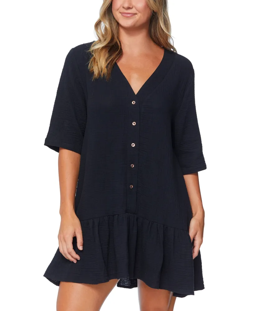 Raisins Juniors' Sol Cotton Button-Up Cover-Up Dress