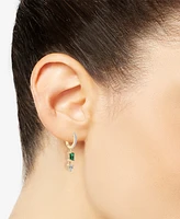 Lab-Grown Emerald (1/2 ct. t.w.), Lab-Grown White Sapphire (7/8 ct. t.w.) & Diamond (1/20 ct. t.w.) Dangle Huggie Hoop Earrings in 14k Gold-Plated Ste