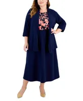 Kasper Plus Size Open Front Cardigan Floral Cowlneck Knit Top Pull On Midi Skirt