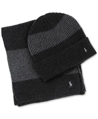 Polo Ralph Lauren Men's Rugby Stripe Scarf and Hat Gift Set, 2 Piece