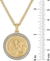 Esquire Men's Jewelry Diamond St. Christopher Medallion 22" Pendant Necklace (1/4 ct. t.w.) in 18k Gold-Plated Sterling Silver, Created for Macy's