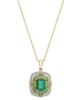 Emerald (1-1/3 ct. t.w.) & Diamond (1/10 ct. t.w.) Halo 18" Pendant Necklace in 14k Gold