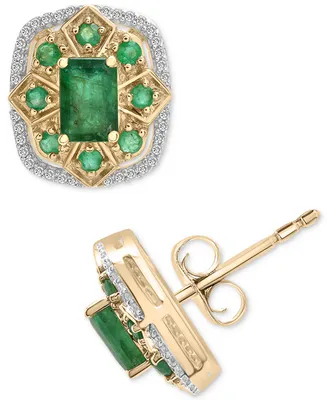 Emerald (1-5/8 ct. tw) & Diamond (1/6 ct. tw) Halo Stud Earrings in 14k Gold