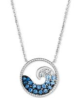 Le Vian Denim Ombre (1/2 ct. t.w.) & White Sapphire (1/8 ct. t.w.) Wave Disc Adjustable 18.5" Pendant Necklace in 14k White Gold