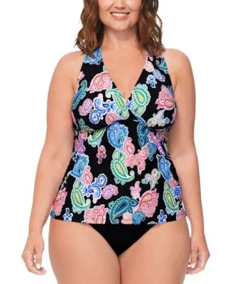 Island Escape Plus Size Leilani Paisley Print H Back Tankini Top Bikini Bottoms Created For Macys