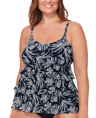 Island Escape Plus Tiered Printed Tankini Top, Created for Macy's