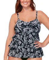 Island Escape Plus Tiered Printed Tankini Top, Created for Macy's