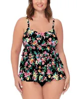 Island Escape Plus Size Floral Print Tiered Tankini Top High Waist Bottoms Created For Macys
