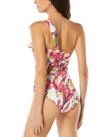 Carmen Marc Valvo Women's Ruched Bow One-Shoulder Swimsuit