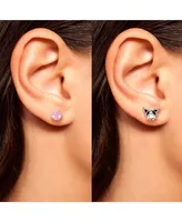 Hello Kitty Sanrio Pink Skull and Kuromi Silver Plated Earring Set - 2 Pairs, Officially Licensed