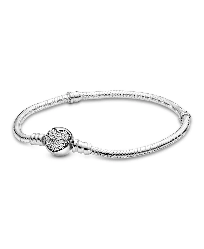 Pandora Moments Cubic Zirconia Sparkling Heart Clasp Snake Chain Bracelet