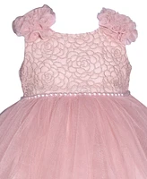 Bonnie Baby Girls Sleeveless Embroidered Bodice Dress with Mesh Skirt