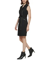 Calvin Klein Women's Moto Belted Sleeveless Sheath Dress