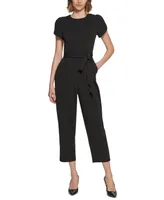 Calvin Klein Petite Puff-Sleeve Belted Jumpsuit