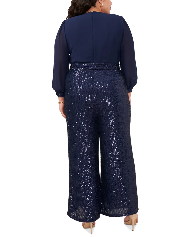 Msk Plus Sequined Split-Sleeve Jumpsuit