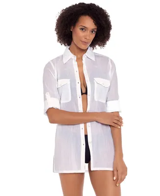 Lauren Ralph Crushed Cotton Cover-Up Shirt