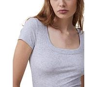 Cotton On Women's Staple Rib Scoop Neck Short Sleeve Top